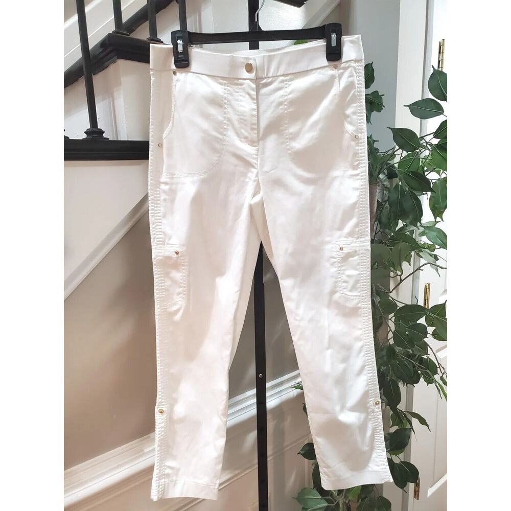 Chico's Women's White Slash Pockets Flat Front Straight Leg Cargo Pants 00 (2)